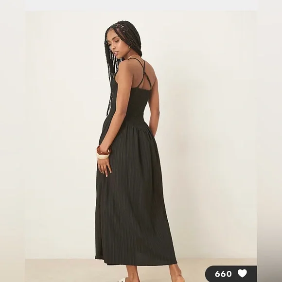 New! ASOS DESIGN scoop neck crinkle maxi sundress with cross back black Size 18 - Picture 3 of 6